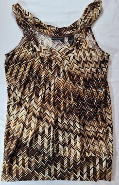 New York & Company Chevron Sleeveless Top XS Brown Stretch Pullover Blouse